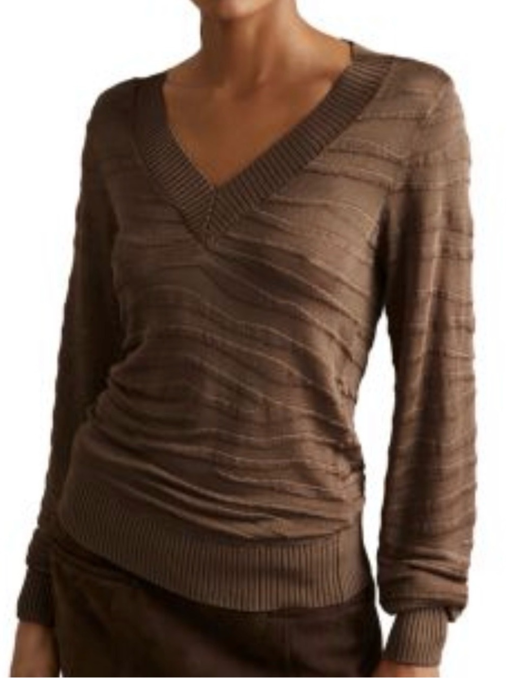Reiss Chocolate Brown V-Neck Sweater